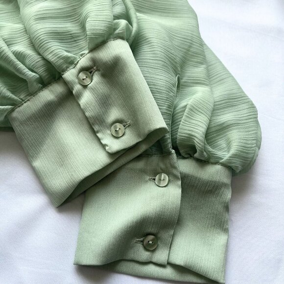 ZARA PASTEL MINT SHEER CHIFFON DOLMAN SLEEVE CROPPED BUTTON DOWN SHIRT -XS - Picture 9 of 10